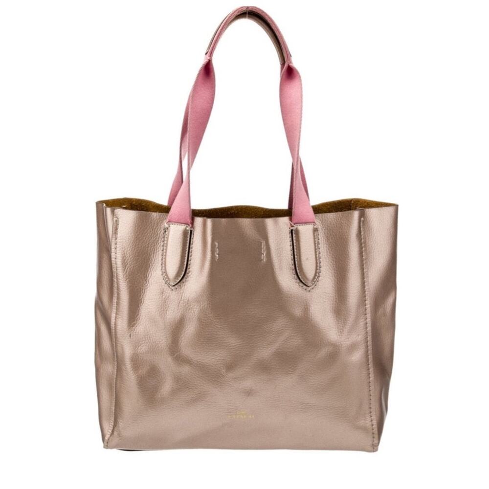 Coach Derby Metallic Leather Tote in a rose gold leather pink handles 13x11x5
